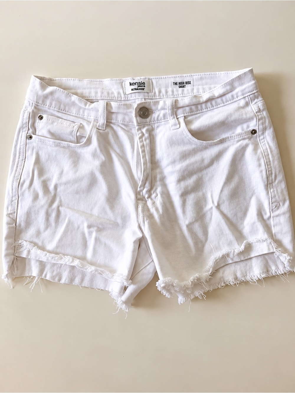 Kensie Vintage Luxe High Rise White Denim Shorts 4/27 Frayed Hem
